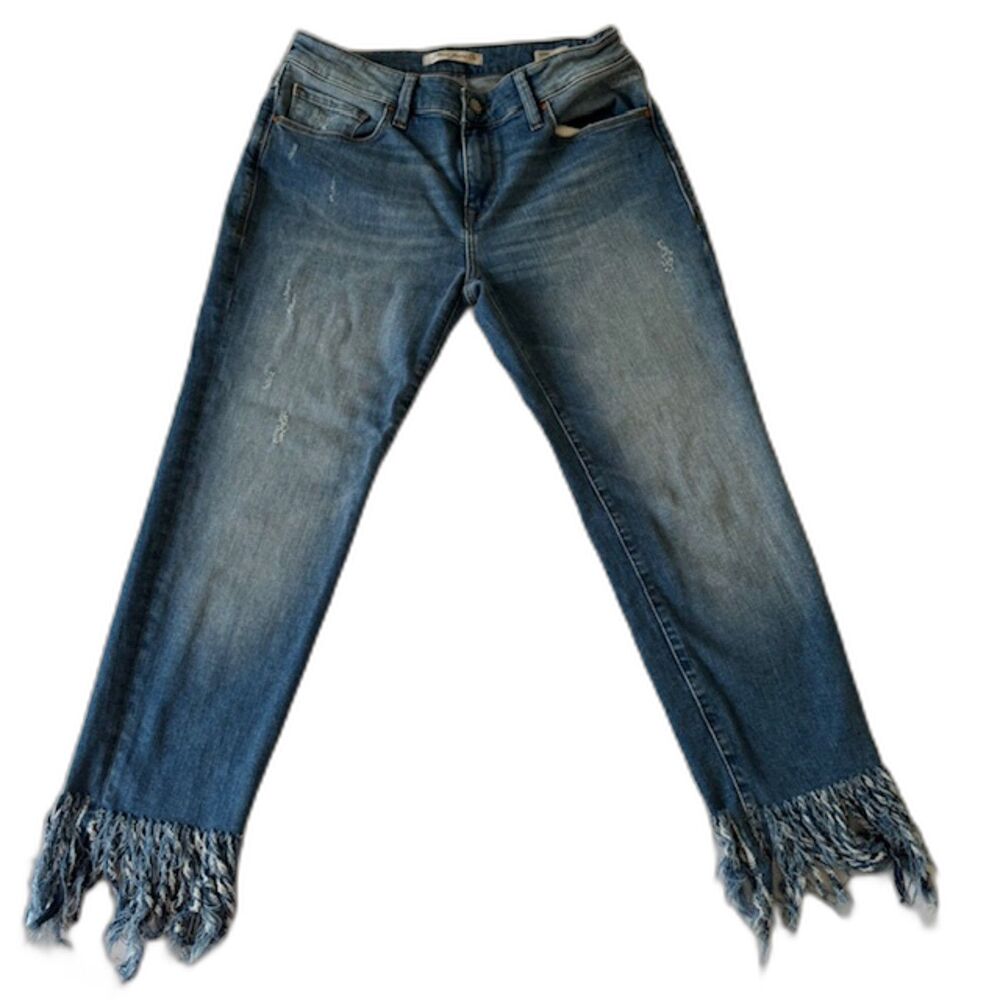 Mavi SZ 29 Kerry Ankle Fringe Hem Blue Jeans Mid-Rise Straight Leg Distressed